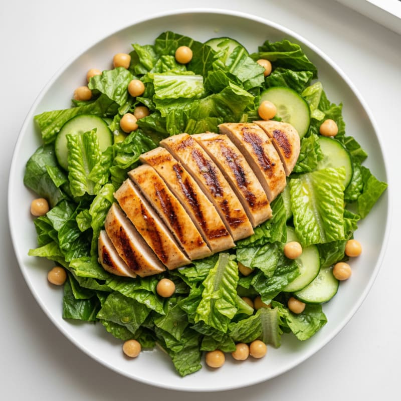 Grilled Chicken Breast with Crisp Romaine and Chickpea Salad