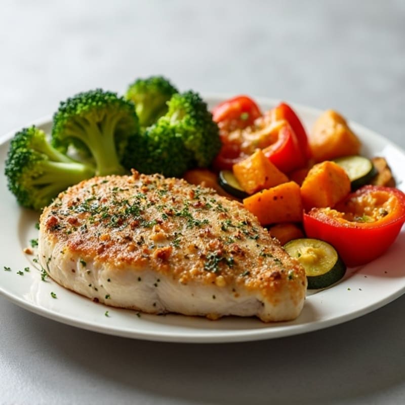 Herb-Crusted Pan Seared Chicken with Roasted Vegetables