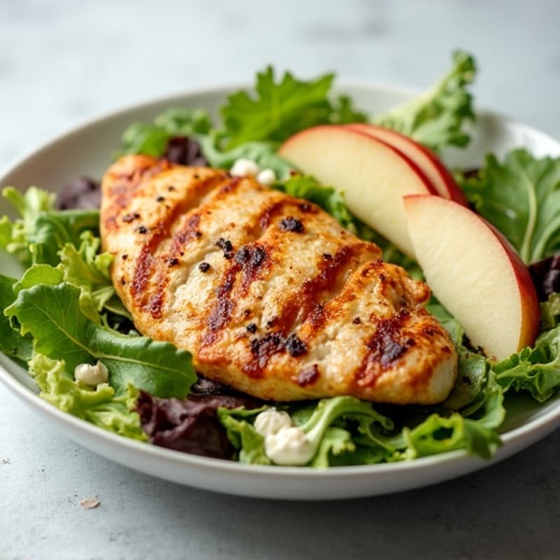 Grilled Chicken Salad with Crunchy Greens and Apple Slices