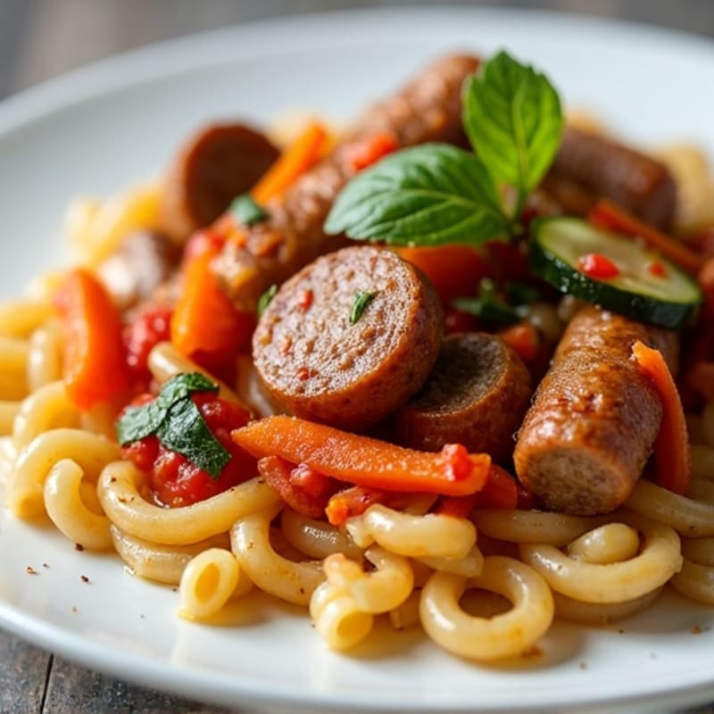 Lean Sausage and Vegetable Ragu with Whole Wheat Pasta