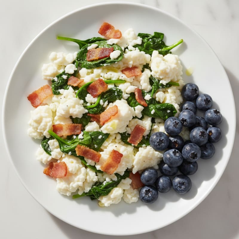 Scrambled Egg Whites with Turkey Bacon and Sautéed Spinach
