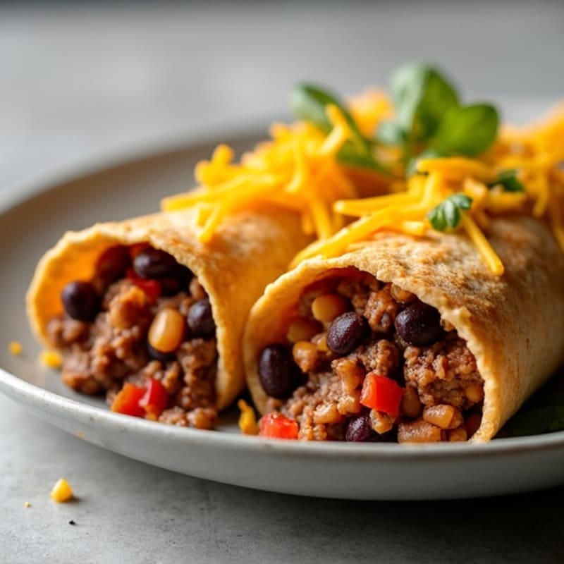 Lean Ground Beef and Black Bean Cheesy Baked Tortilla Rolls