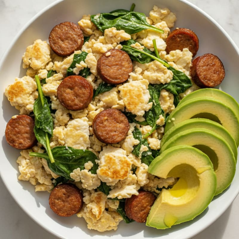 Scrambled Egg Whites with Turkey Sausage and Spinach