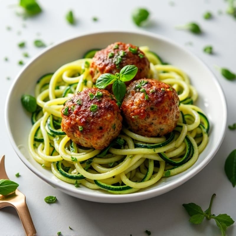 Herb-Roasted Ground Turkey Meatballs with Zucchini Noodles