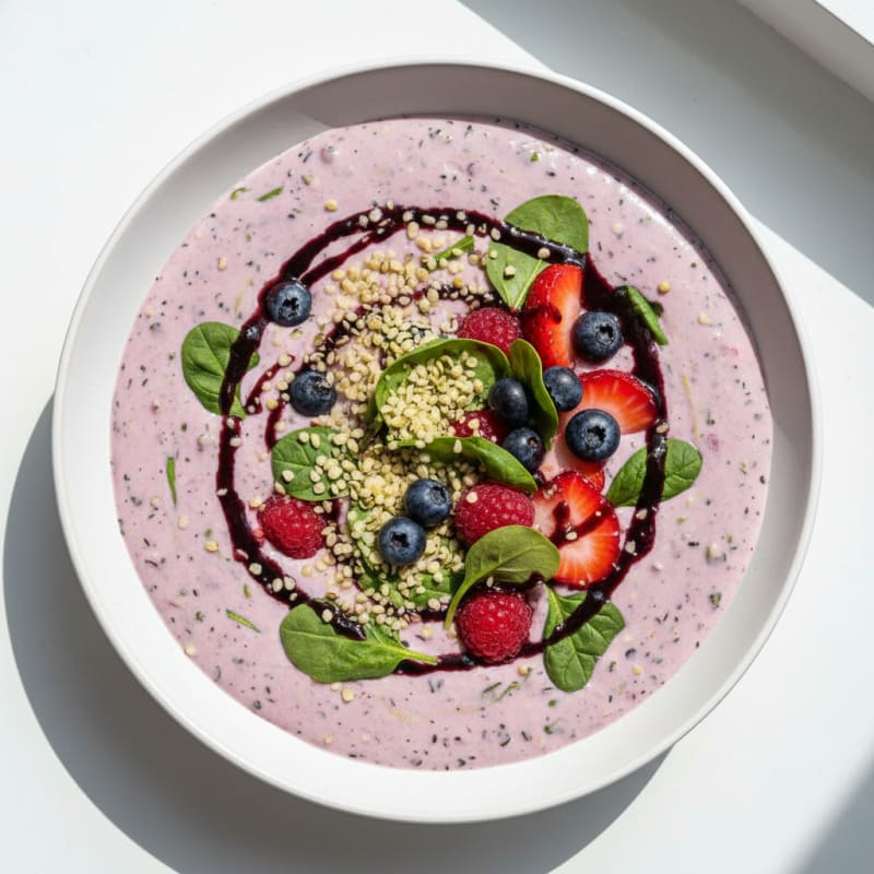 Silky Tofu Protein Smoothie with Spinach and Berries