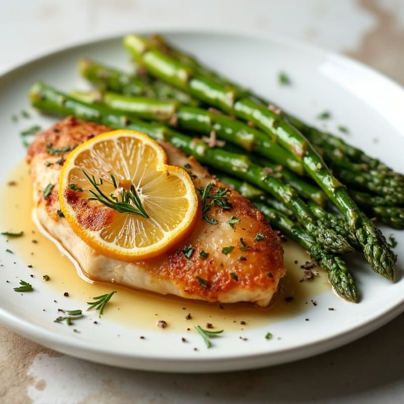 Crispy Lemon-Herb Roasted Chicken with Roasted Asparagus
