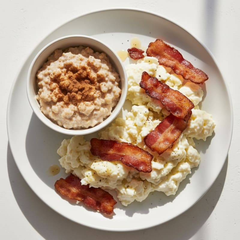 Egg White Scramble with Beef Bacon and Oatmeal