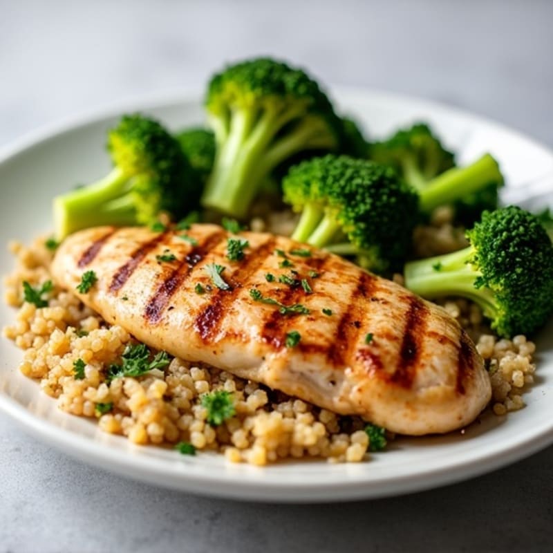 Grilled Chicken Breast with Quinoa and Steamed Broccoli