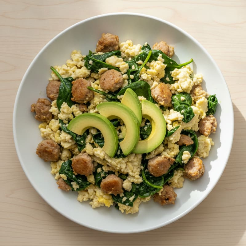 Egg White and Turkey Sausage Scramble with Spinach