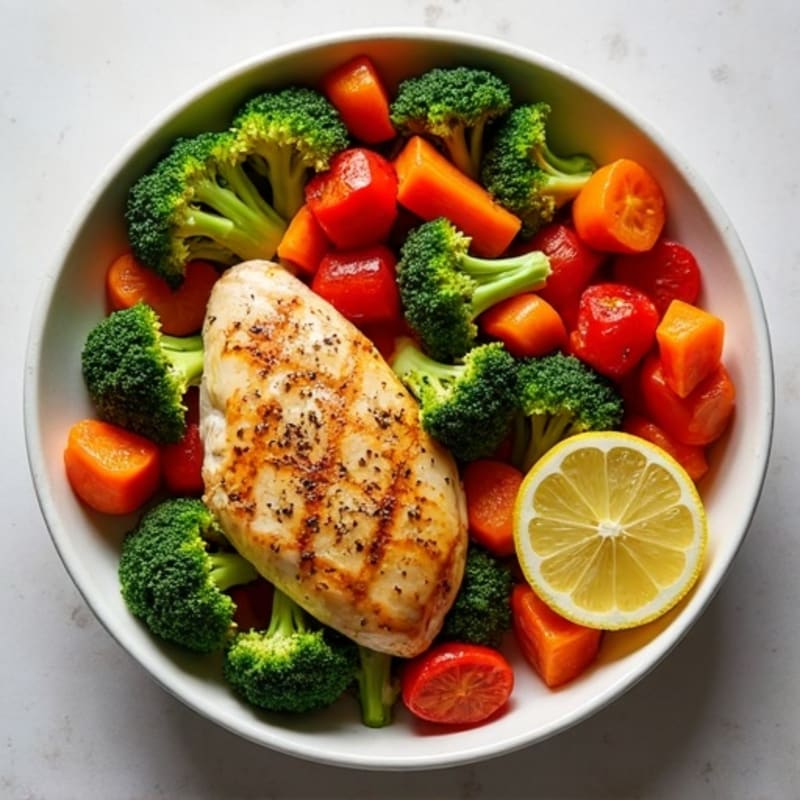Sheet Pan Lemon Garlic Chicken and Roasted Vegetable Bowl