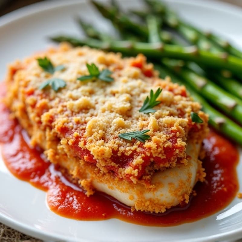 Crispy Baked Chicken Parmesan with Roasted Asparagus