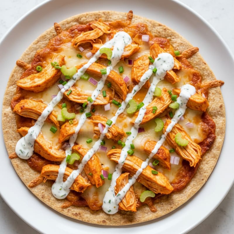 Buffalo Chicken Pizza with Ranch Drizzle