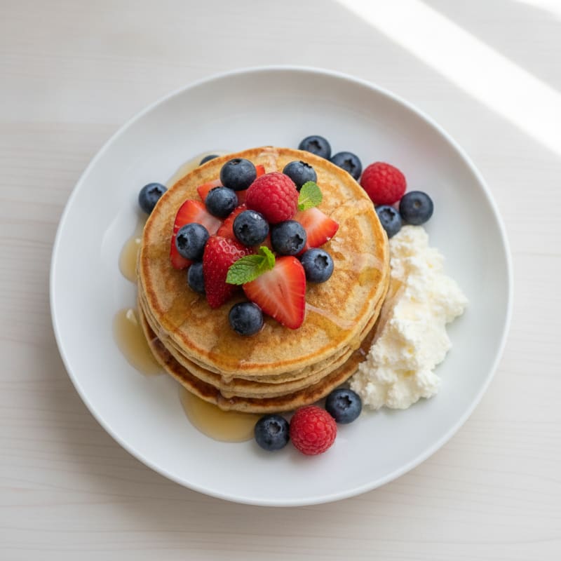 Cottage Cheese Protein Pancakes with Mixed Berries