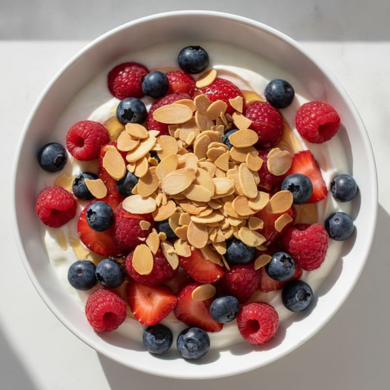 Greek Yogurt Protein Parfait with Mixed Berries and Almonds