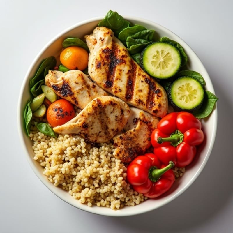 Grilled Chicken and Quinoa Bowl with Roasted Vegetables