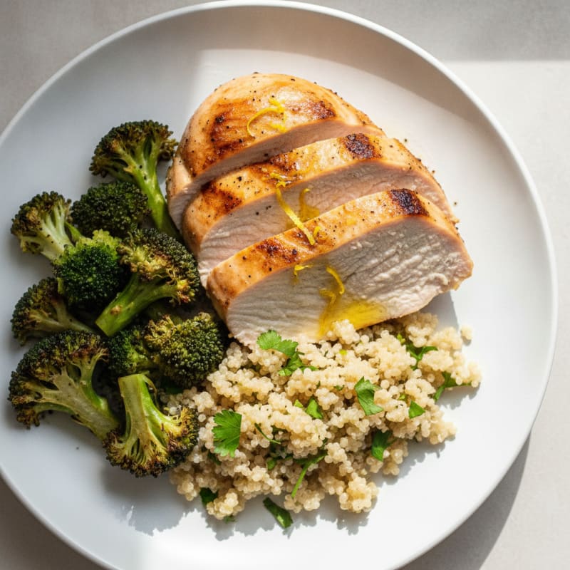 Grilled Turkey Breast with Quinoa and Roasted Broccoli