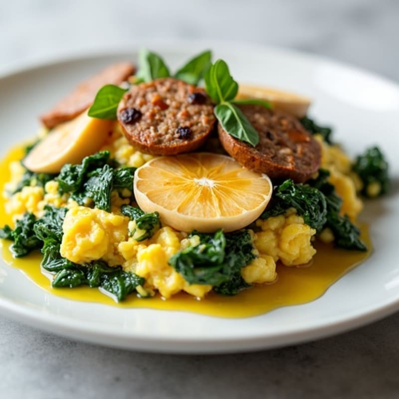 Egg White Scramble with Turkey Sausage and Spinach