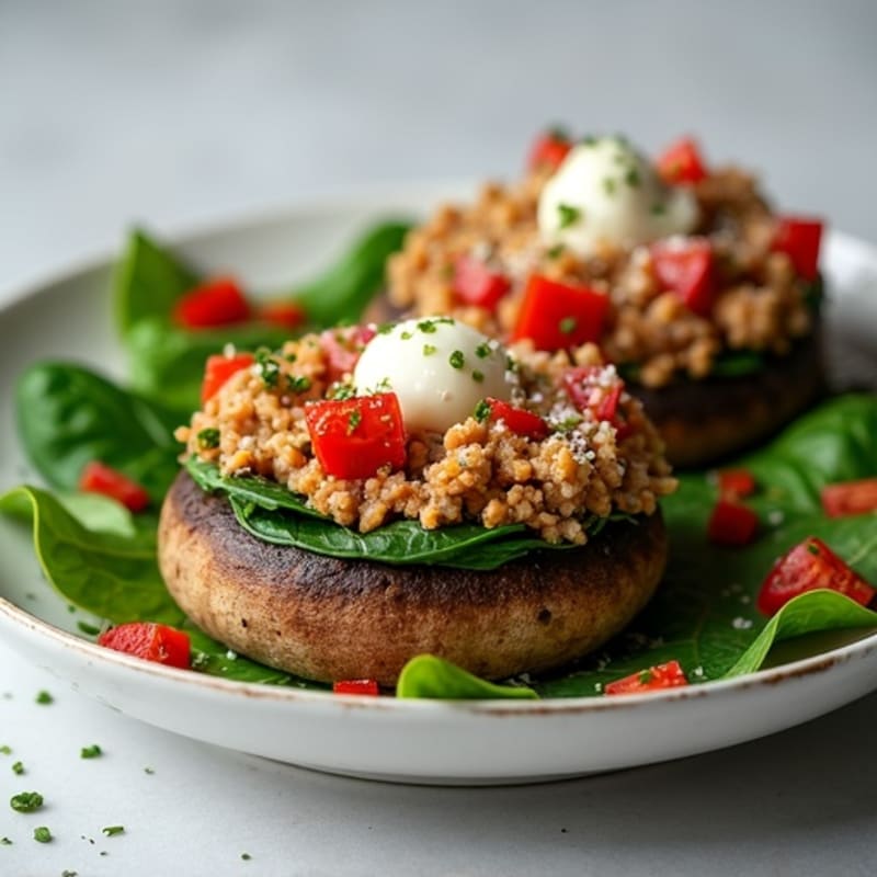 Roasted Portobello Mushrooms Stuffed with Lean Turkey and Spinach