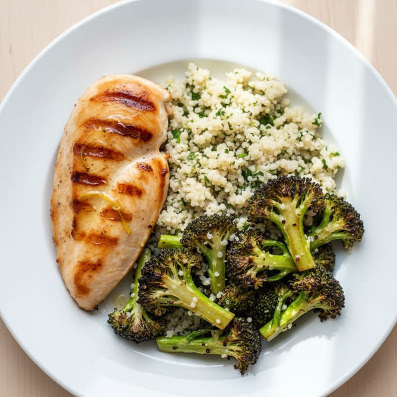 Grilled Chicken Breast with Quinoa and Roasted Broccoli