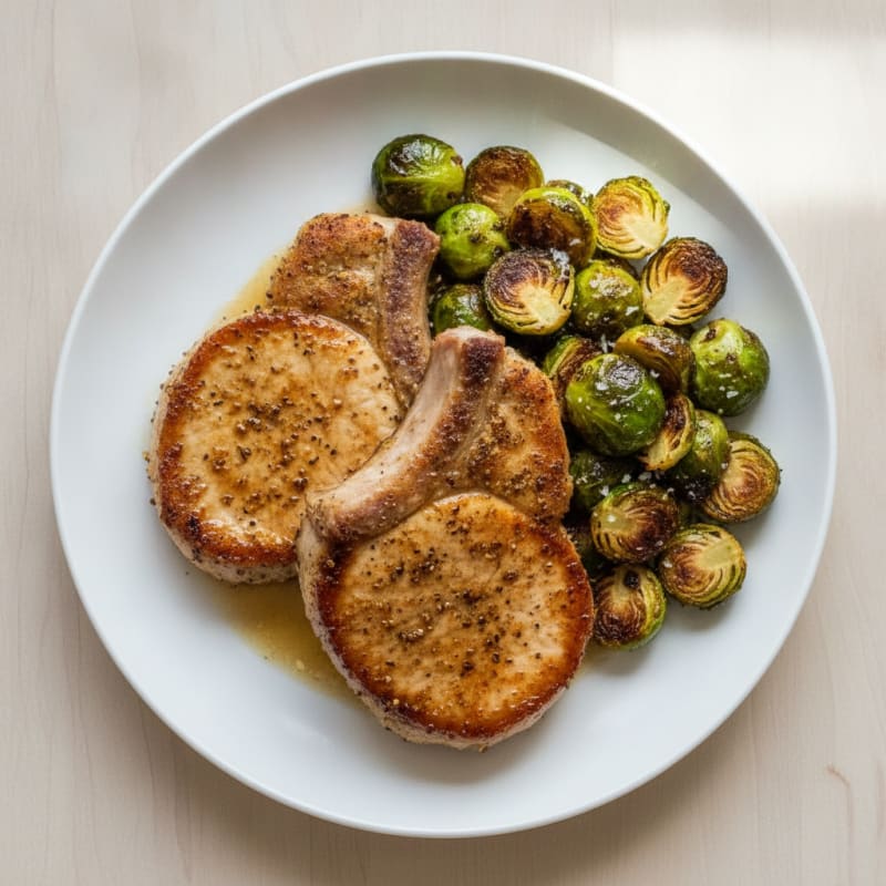 Pan-Seared Pork Chops with Roasted Brussels Sprouts