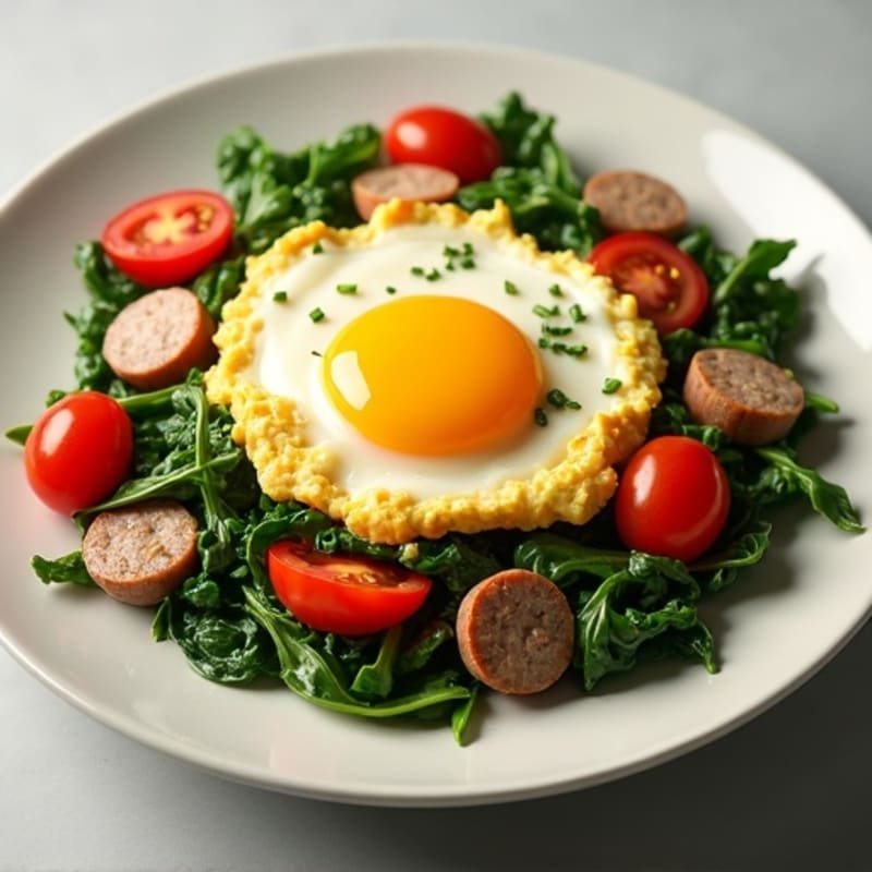 Egg White and Turkey Sausage Scramble with Spinach and Tomatoes