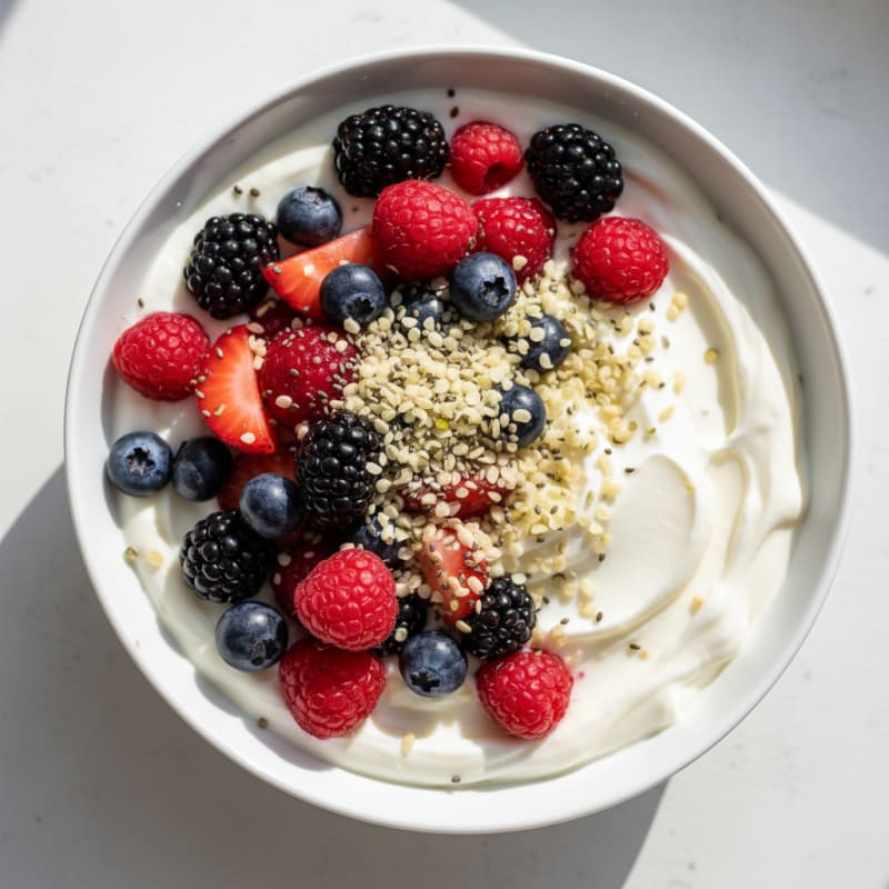 Creamy Greek Yogurt with Protein Powder and Mixed Berries