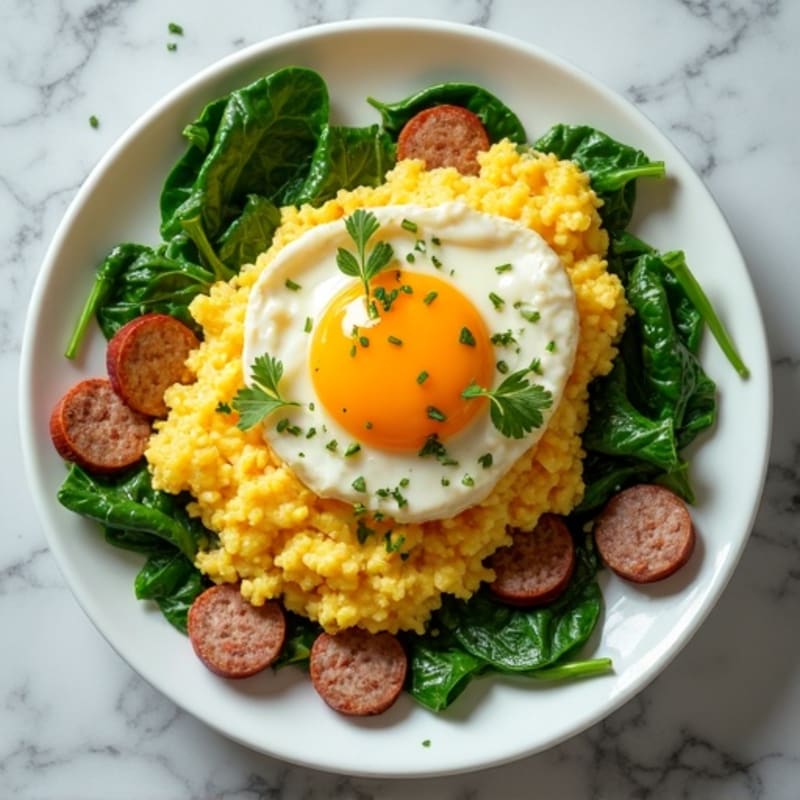 Egg White Scramble with Turkey Sausage and Spinach