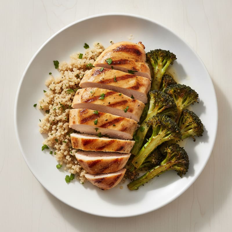 Grilled Chicken Breast with Quinoa and Roasted Broccoli