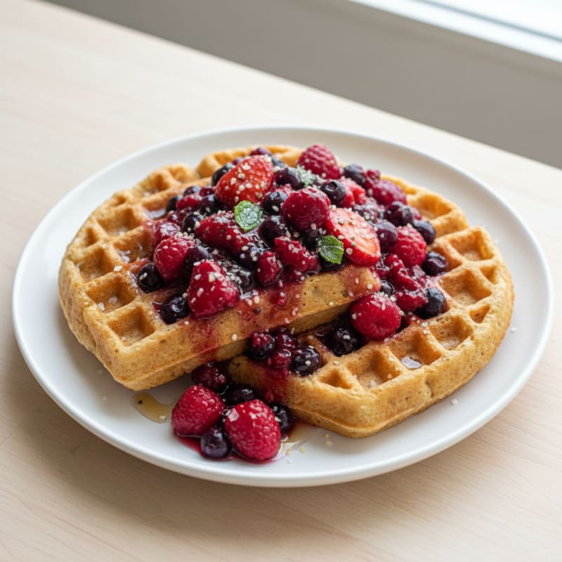 Fluffy Buttermilk Waffles with Berry Compote