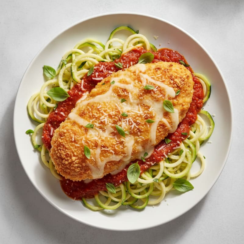 Crispy Chicken Parmesan with Zucchini Noodles