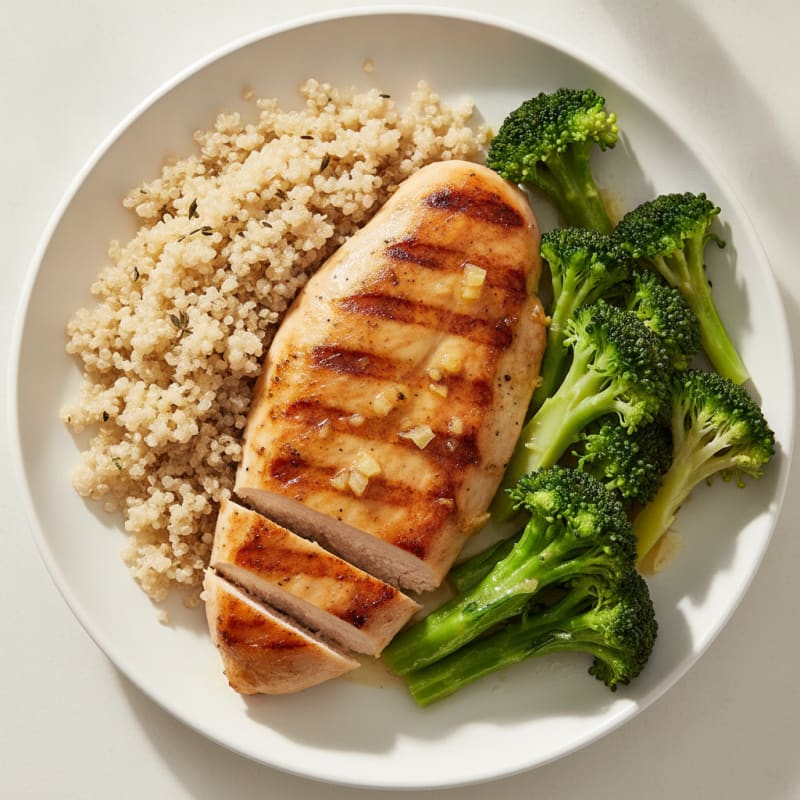 Lemon Garlic Grilled Chicken with Quinoa and Steamed Broccoli