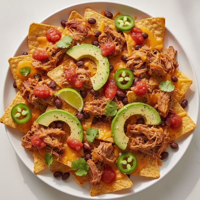 Pulled Pork Nachos with Jalapeño and Avocado
