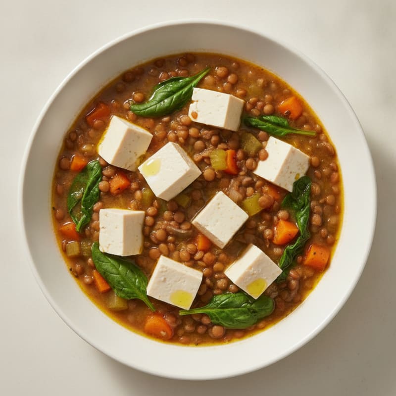 Lentil Vegetable Stew with Silky Tofu Cubes