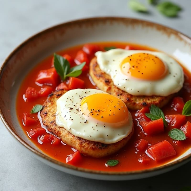 Spicy Tomato and Pepper Poached Eggs