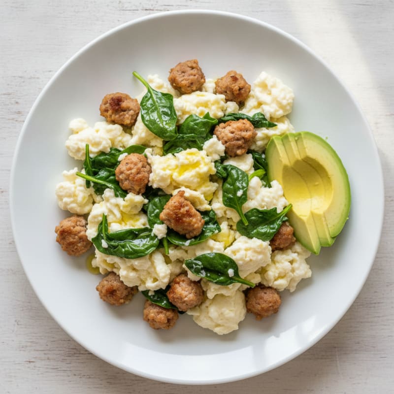 Egg White Scramble with Turkey Sausage and Spinach