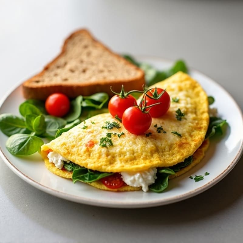 Egg White Spinach Omelette with Cottage Cheese and Sautéed Cherry Tomatoes