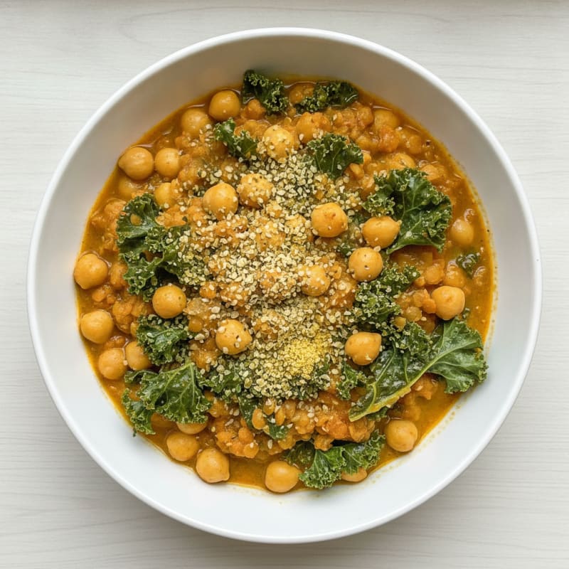 Lentil and Chickpea Stew with Leafy Greens and Hemp Seeds