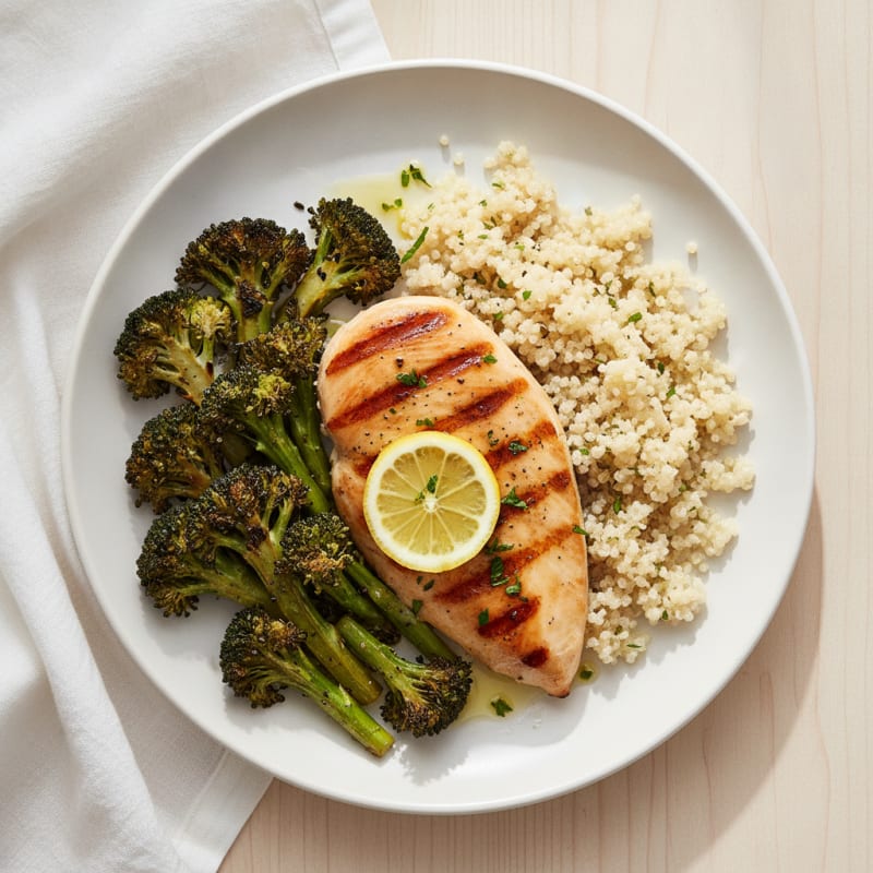 Grilled Chicken Breast with Quinoa and Roasted Broccoli