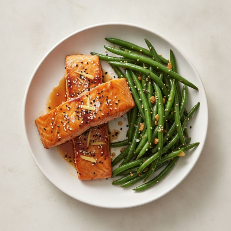 Teriyaki Glazed Salmon with Sesame Green Beans