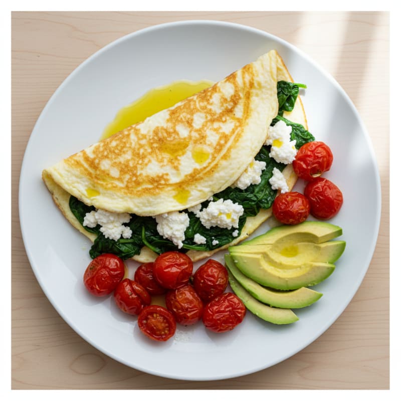 Egg White Spinach Omelette with Cottage Cheese and Cherry Tomatoes