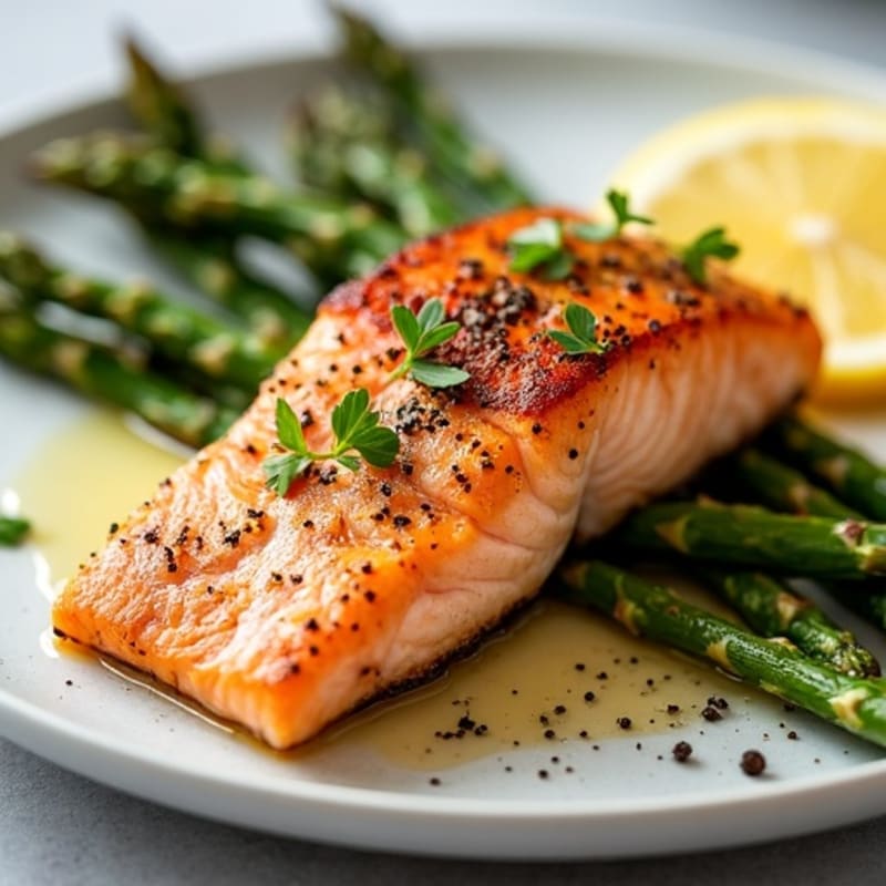 Crispy Skin Pan-Seared Salmon with Roasted Asparagus