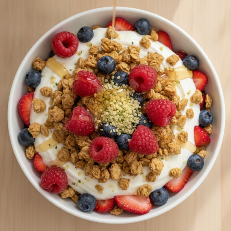 Greek Yogurt Parfait with Protein Granola and Mixed Berries