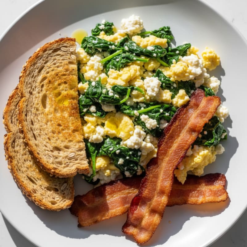 Cottage Cheese Scramble with Spinach and Turkey Bacon