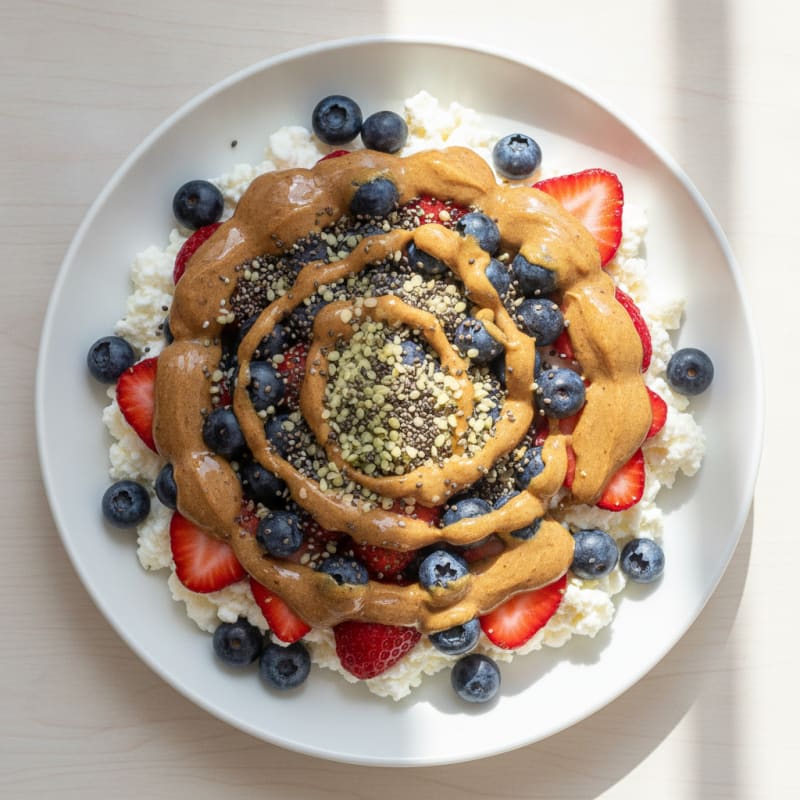 Cottage Cheese Berry Bowl with Almond Butter and Chia Seeds