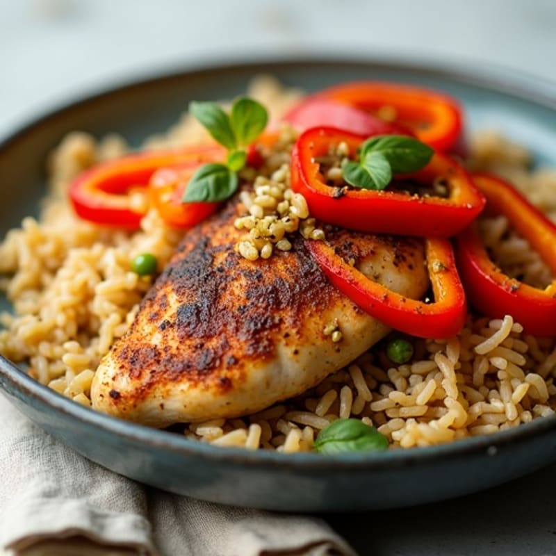 Cajun Chicken and Brown Rice with Sautéed Bell Peppers