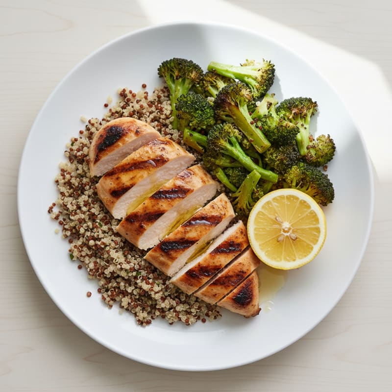 Grilled Chicken Breast with Quinoa and Roasted Broccoli