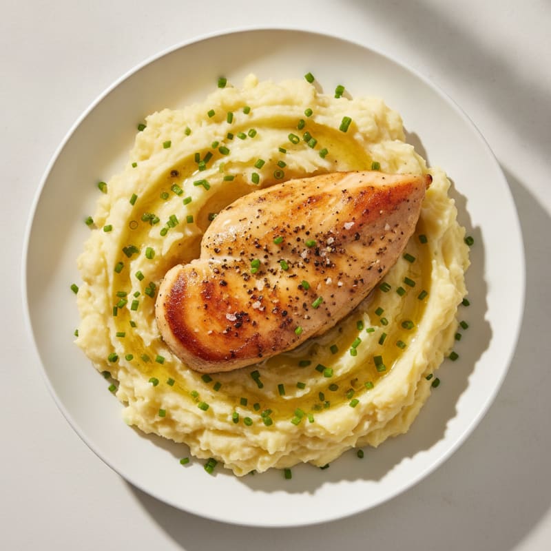 Garlic Butter Mashed Potatoes with Herb-Roasted Chicken