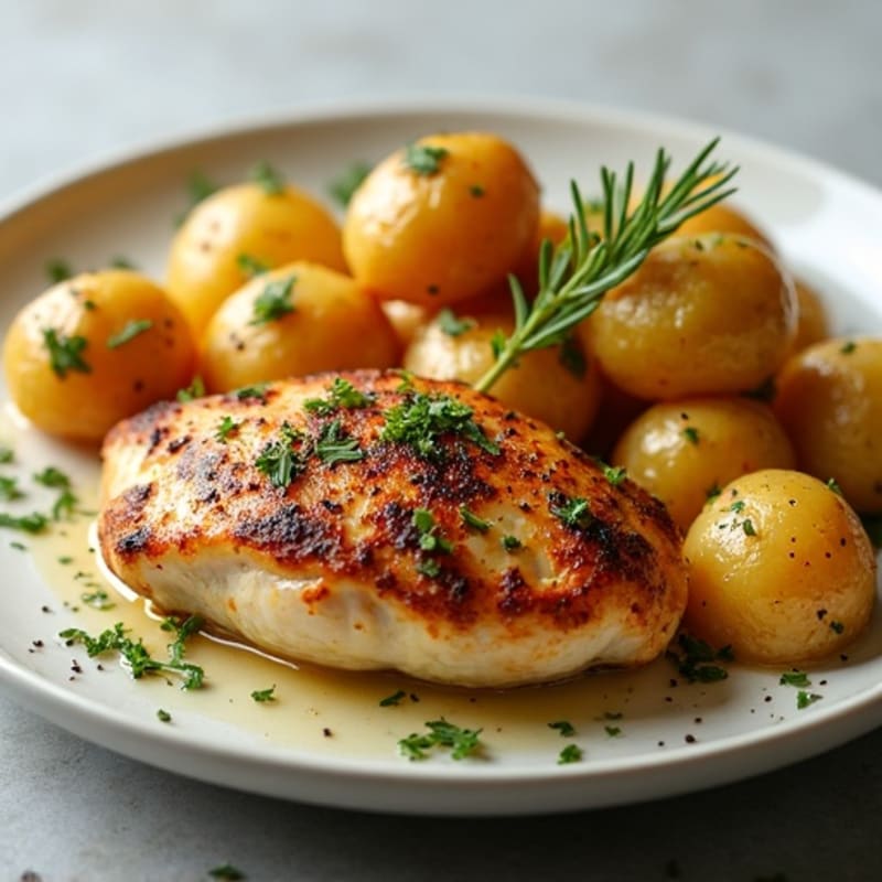 Herb-Roasted Chicken with Crispy Garlic Smashed Potatoes