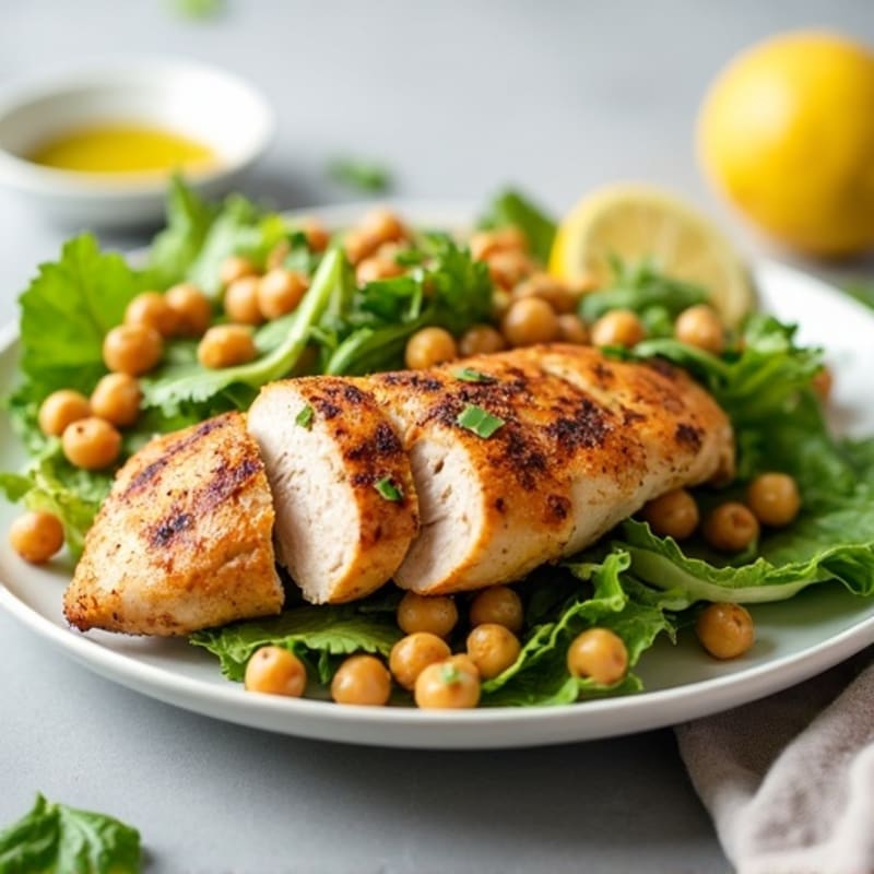 Grilled Chicken Breast with Crisp Romaine and Chickpea Salad