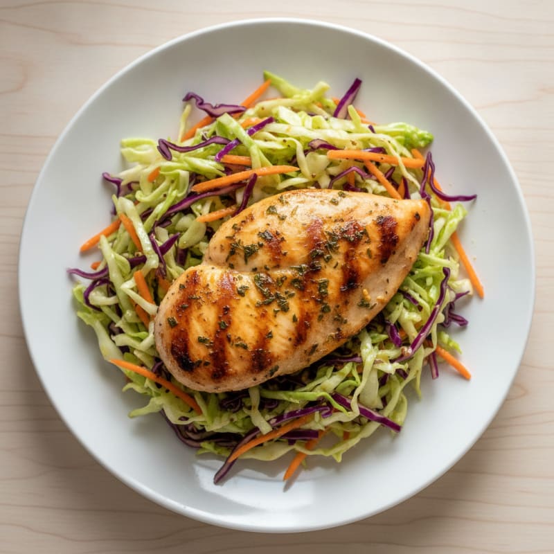 Grilled Chicken Breast with Crunchy Cabbage Slaw